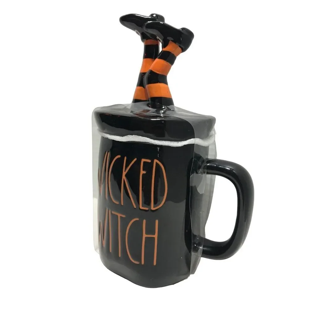Rae Dunn Halloween Black Wicked Witch Mug Legs Topper Lid 2020 Coffee Tea‎